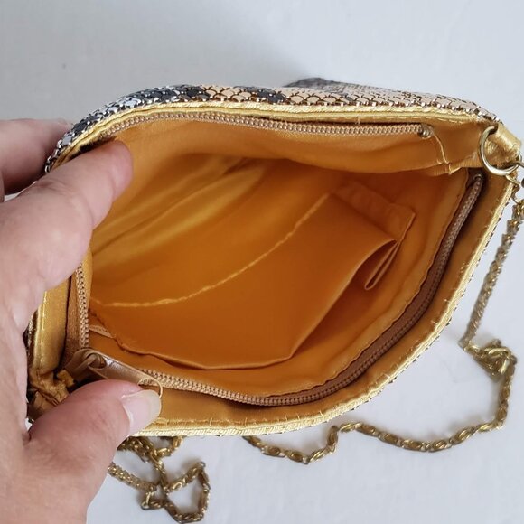 VINTAGE 70s Disco Gold Metal Mesh Bag Chain Crossbody Animal Print Retro Groovy - Picture 7 of 13